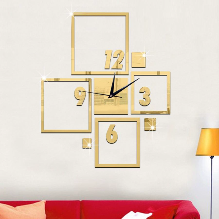 Wall Clock Golden Acrylic Box