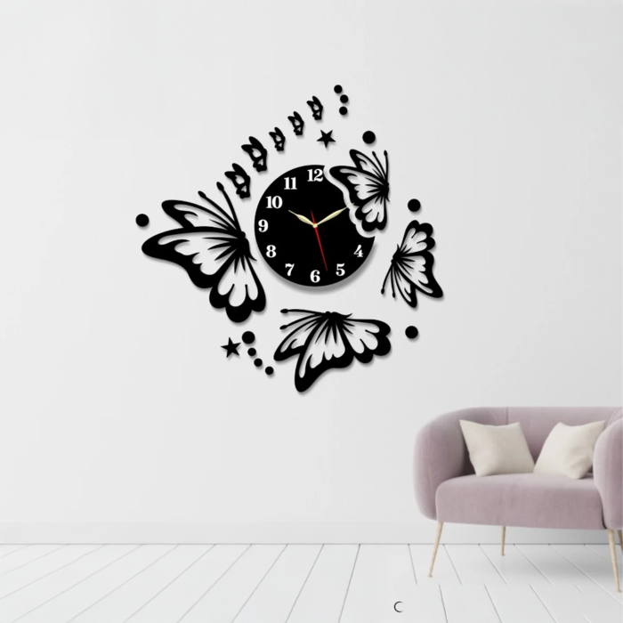 Butterfly Wooden Clock – 24x24 Inch Stylish Wall Décor - Image 3