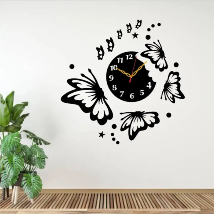 Butterfly Wooden Clock – 24x24 Inch Stylish Wall Décor