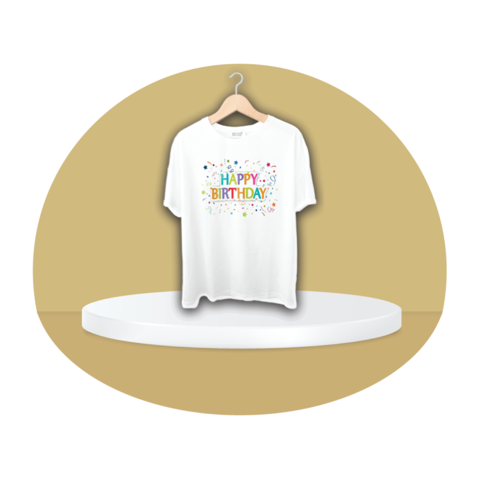 Happy Birthday Customized Round Neck Silk T-Shirt - Image 2