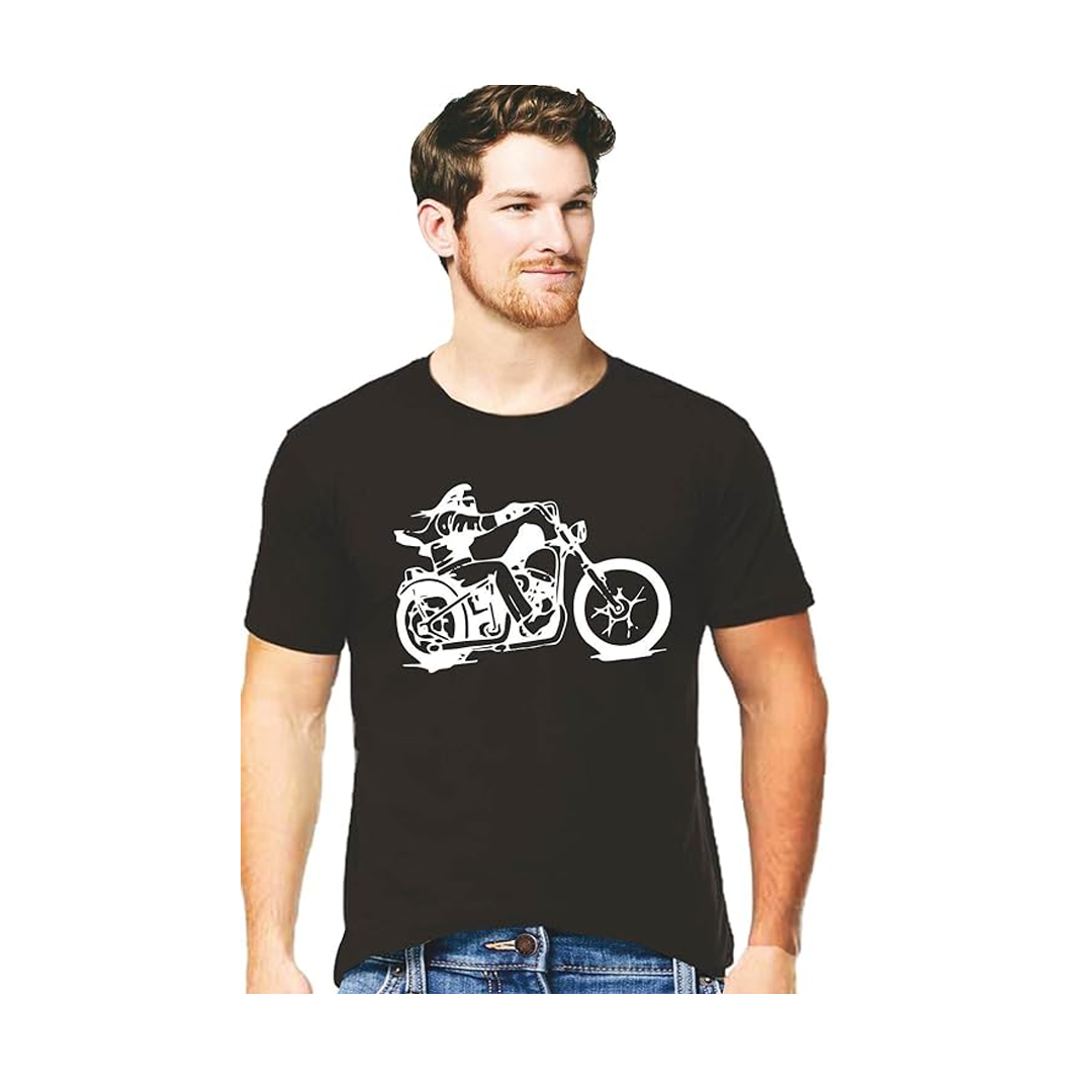 Cotton Mens Tshirts Mr Bike Rider Printed Black Color Tshirts
