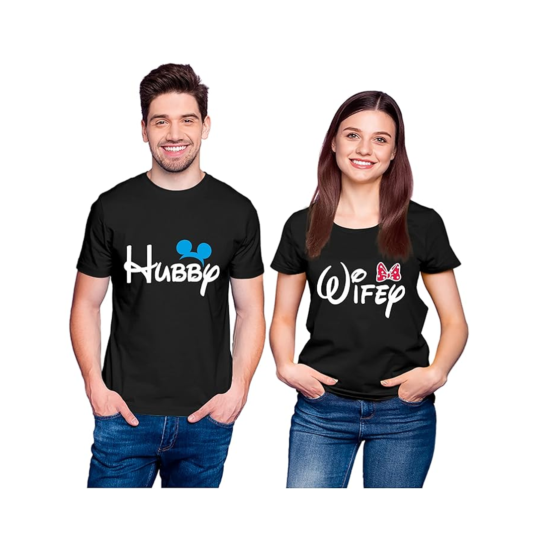 Men & Women Regular Fit T-Shirt White – Hubby & Wifey Couple Cotton Tees