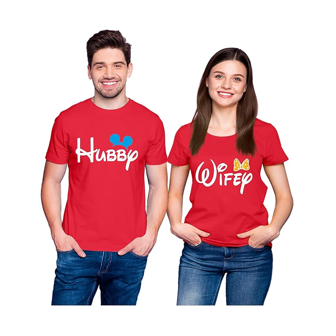 Men & Women Regular Fit T-Shirt White – Hubby & Wifey Couple Cotton Tees