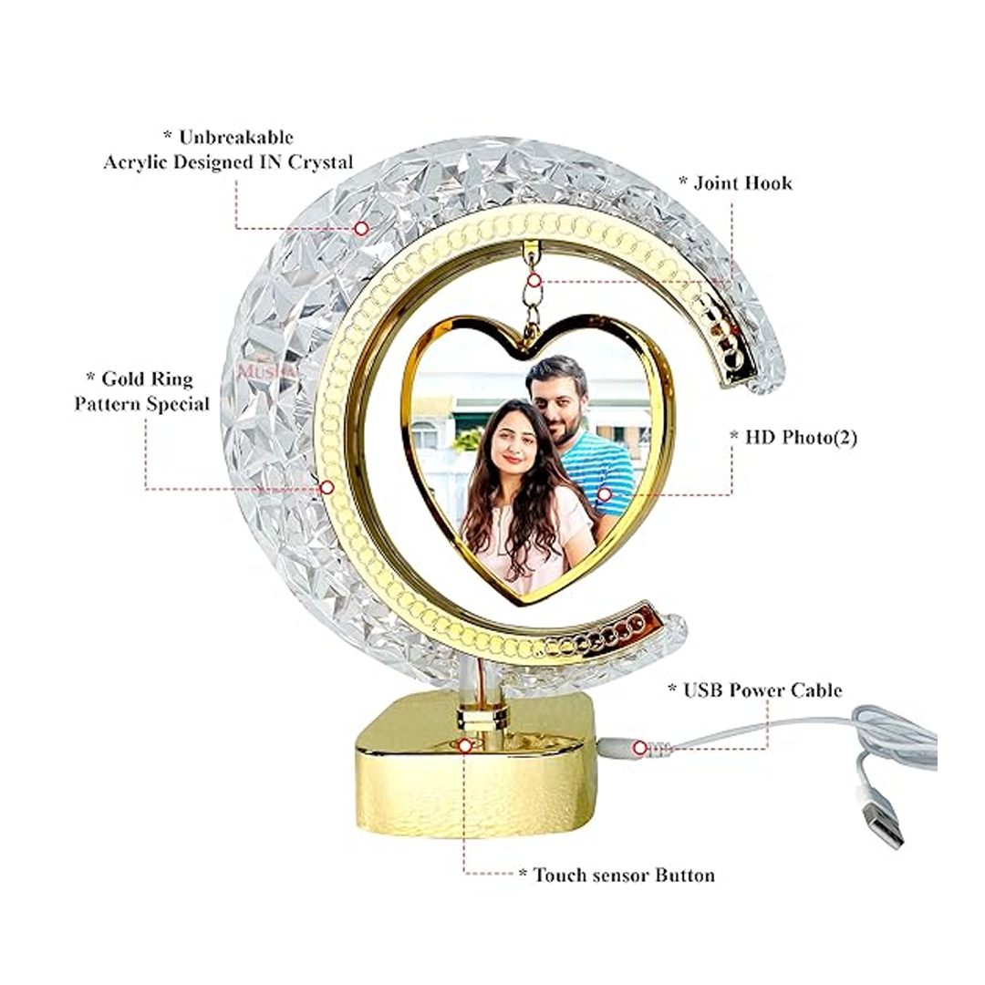 Buy LED Half Moon Crystal Lamp – Heart Photo Frame Gift Online