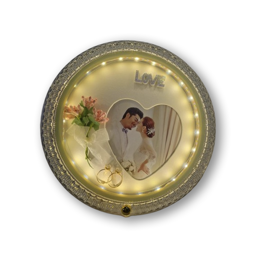 Buy LED Round Photo Frame – 3-Color Mode Light, Sensor Touch & USB Charging