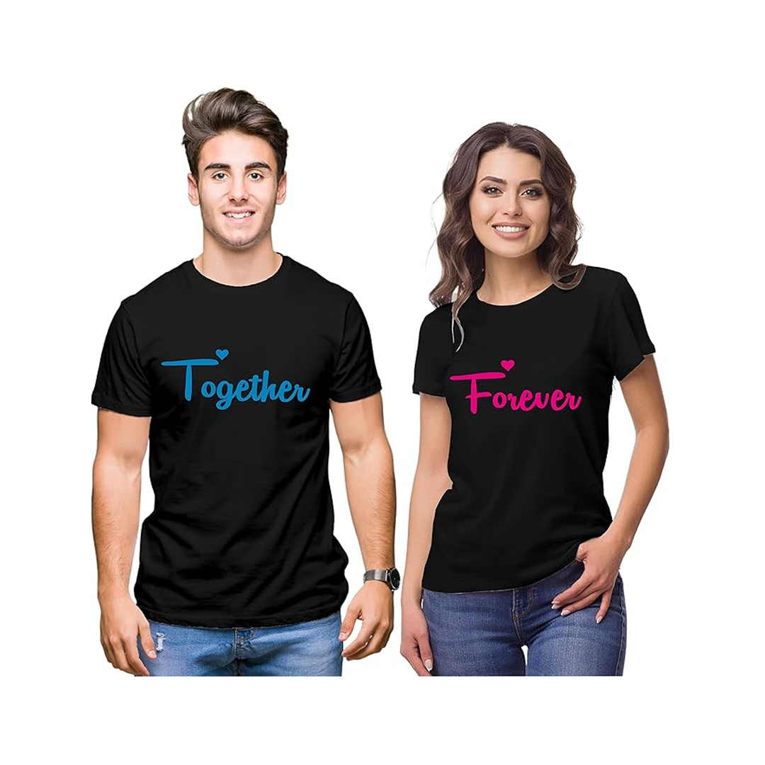 Men's & Women's Round Neck T-Shirt-Together Forever Black