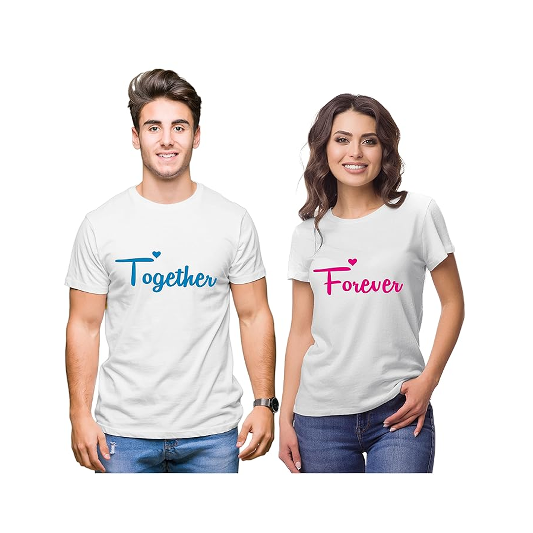 Men’s & Women’s Round Neck T-Shirt – Together Forever Black Couple Tees