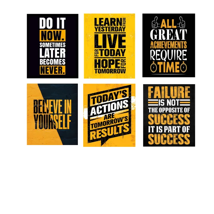 Pack of 6 Motivational Quotes Sticky Laminated Canvas Frames for Wall Decor