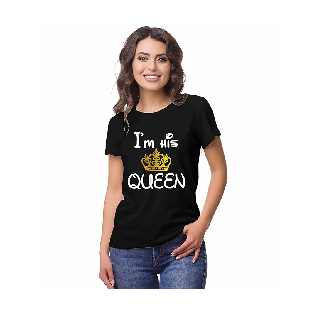 Printed I Am Her King His Queen T-Shirt for Men Women Couples Black 02