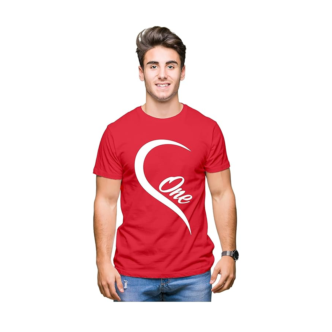 Printed One Love Heart T-Shirts Red 01