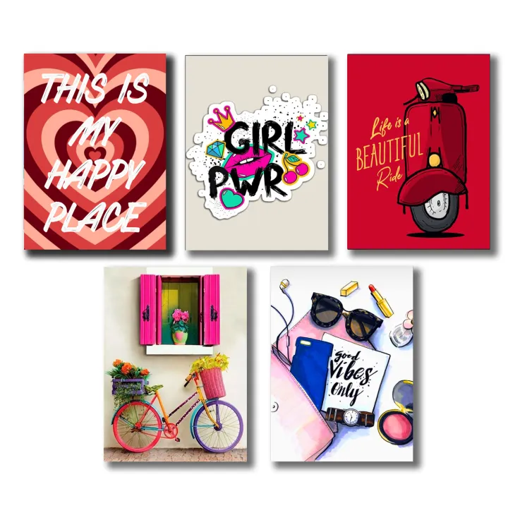 set of 5 girls room decore wall art wooden sticky Phototile frames