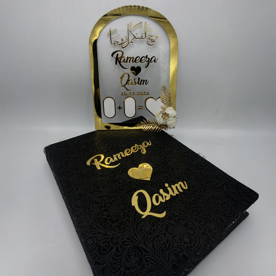 Customize Nikah Acrylic Booklet with Box – Premium Personalized Islamic Wedding Gift Set