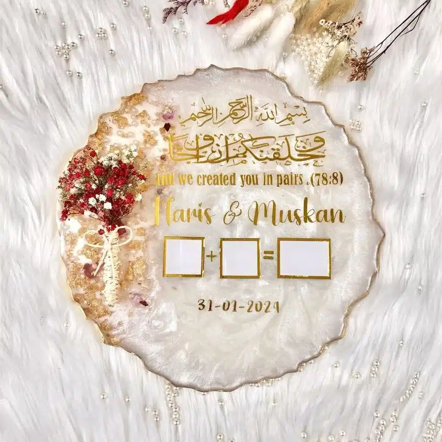 Customize Resin Nikah Tray Round | Premium Personalized Wedding Tray