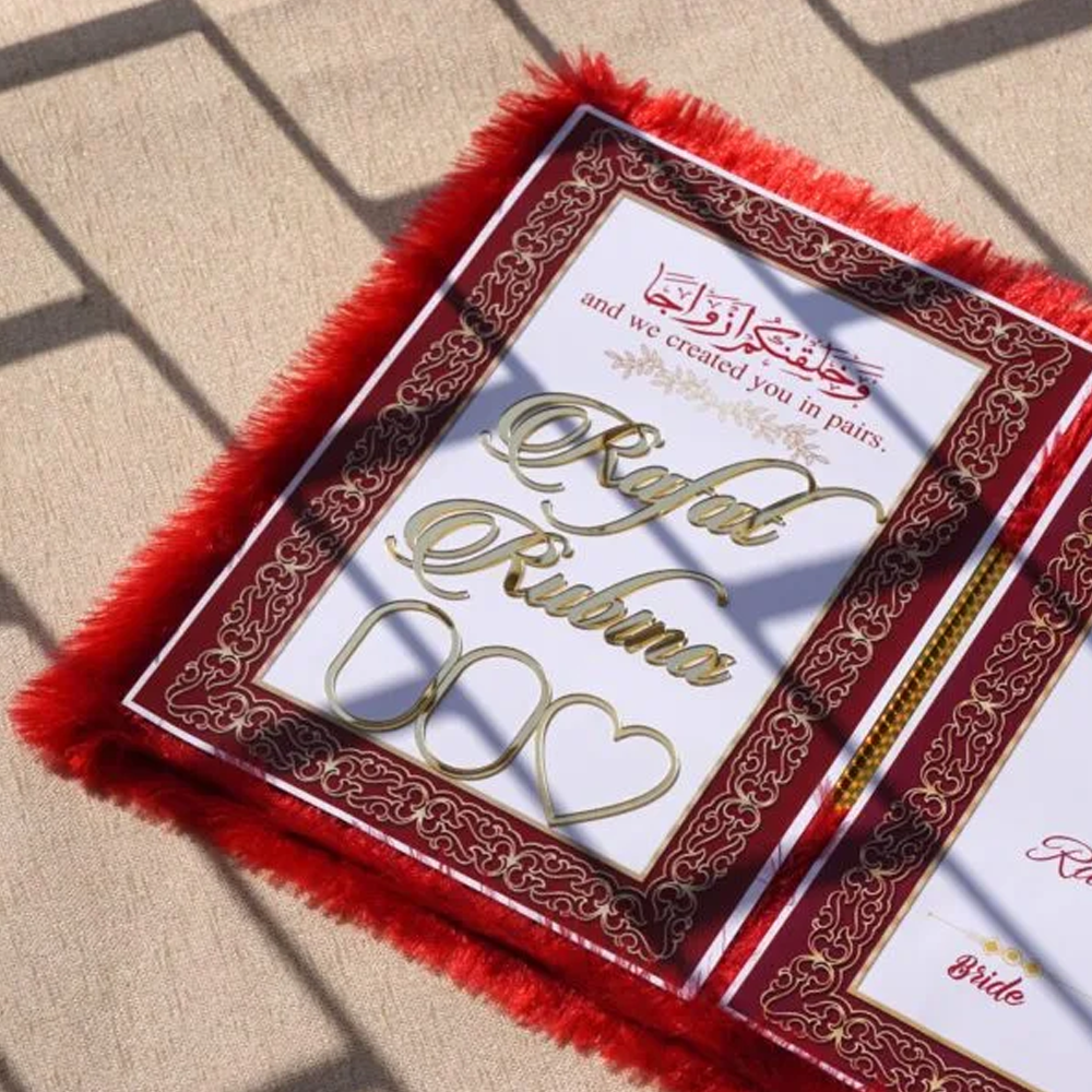 Customize Red Velvet Nikah Booklet with Pen | Premium Personalized Islamic Wedding Gift