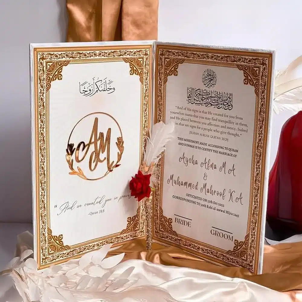 Luxury Customize Nikah Booklet with Pen – Elegant Personalized Islamic Gift Set