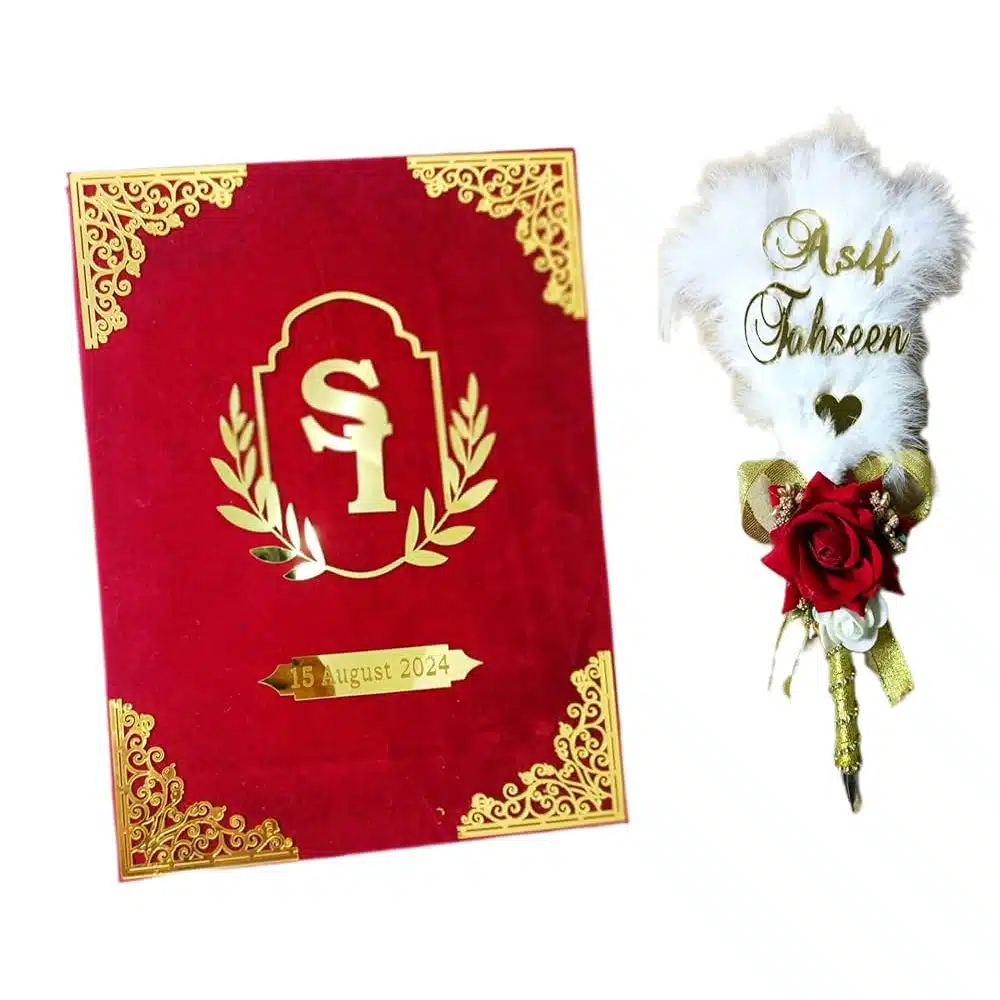 Customize Red Velvet Nikah Booklet with Pen Customize Red Velvet Nikah Booklet with Pen